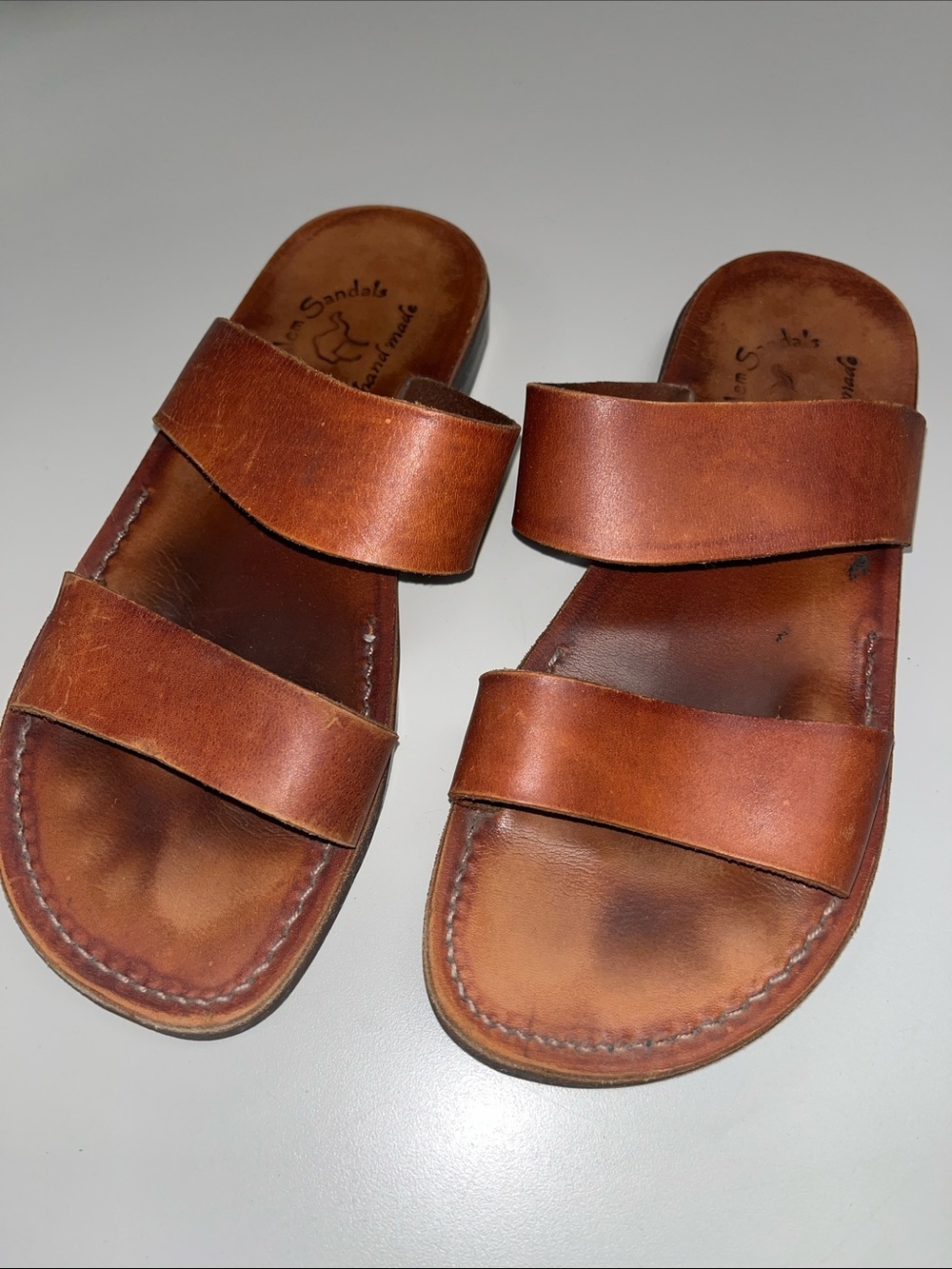 Jerusalem Sandals Men's Tan Leather Double-Strap Slide Sandals 41